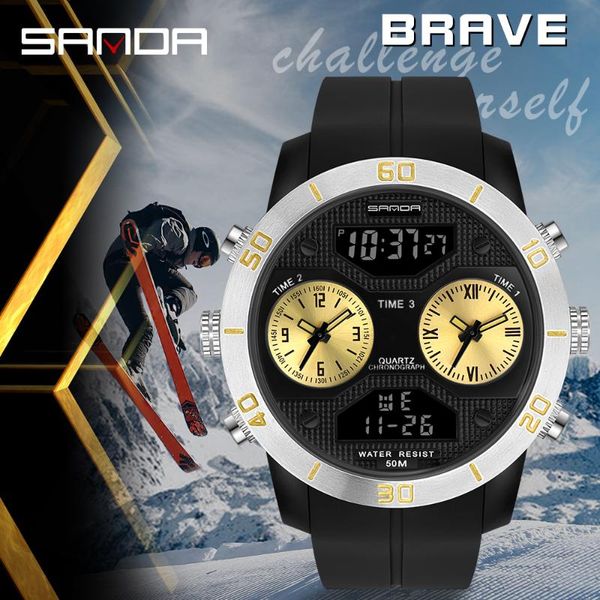wristwatches sanda men sport watch dual display quartz led digital clock waterproof silicone strap military wristwatch relogio masculino, Slivery;brown
wristwatches sanda men sport watch dual display quartz led digital clock waterproof silicone strap military wristwatch relogio masculino, Slivery;brown