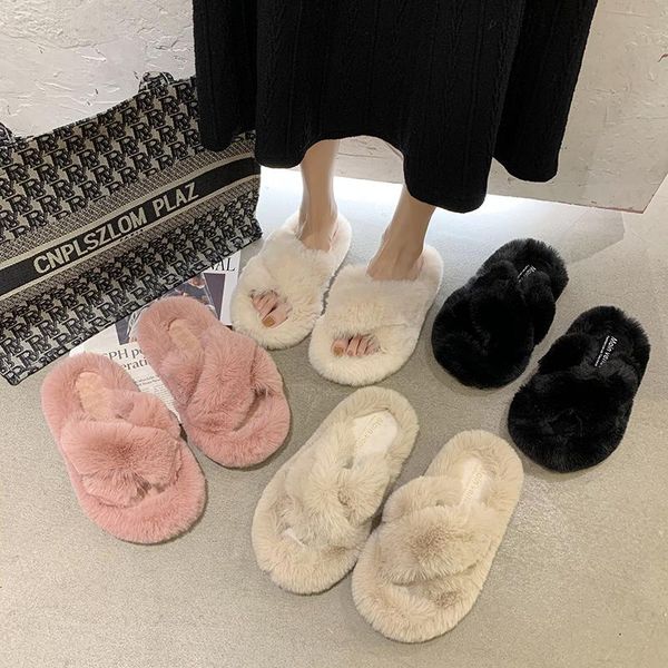 winter warm faux fur slippers women fluffy cross plush open toe soft solid flat shoes home female slides, Black
winter warm faux fur slippers women fluffy cross plush open toe soft solid flat shoes home female slides, Black
