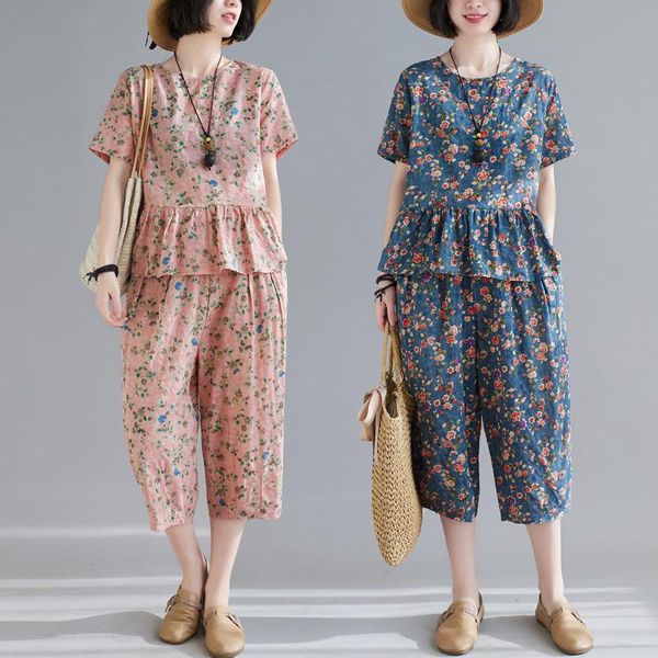 women's two piece pants silk linen tracksuit women set summer clothes floral print short sleeve and suit casual loose sets, White
women's two piece pants silk linen tracksuit women set summer clothes floral print short sleeve and suit casual loose sets, White