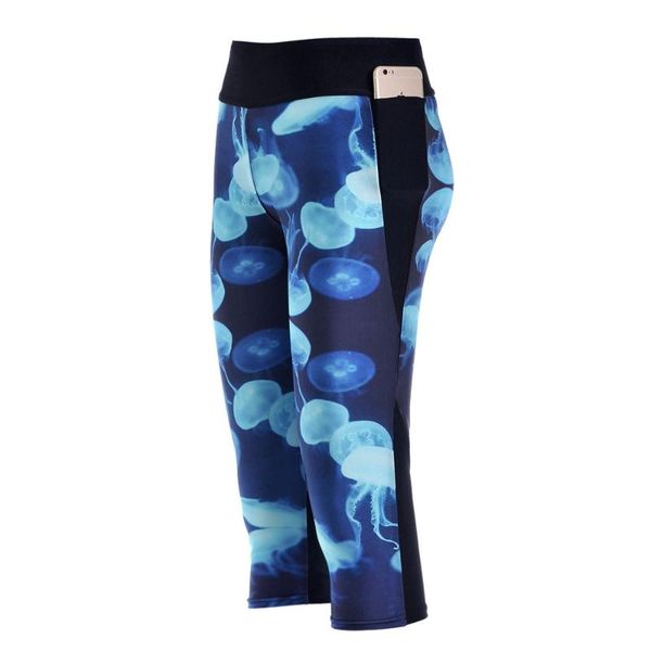 women's leggings womens capri blue jellyfish printed high waist sporting pant slim fitness capris for women clothing, Black 
women's leggings womens capri blue jellyfish printed high waist sporting pant slim fitness capris for women clothing, Black