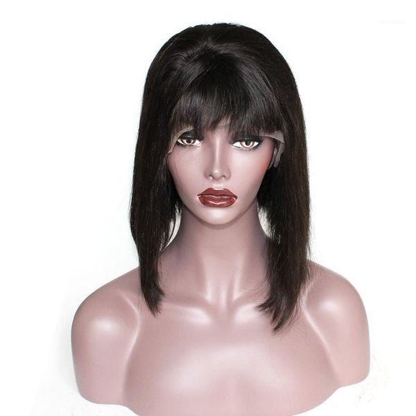 zigzag hair short bob lace front wigs with bangs for black women 150% density brazilian human straight wig1, Black;brown
zigzag hair short bob lace front wigs with bangs for black women 150% density brazilian human straight wig1, Black;brown