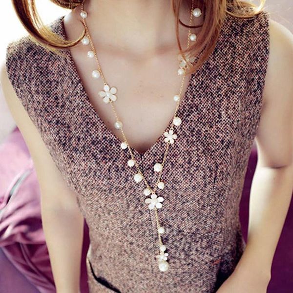 daisy flowers sweater necklace long simple cute fashion pearl pendant with chain women jewelry female fresh clover necklaces, Silver
daisy flowers sweater necklace long simple cute fashion pearl pendant with chain women jewelry female fresh clover necklaces, Silver