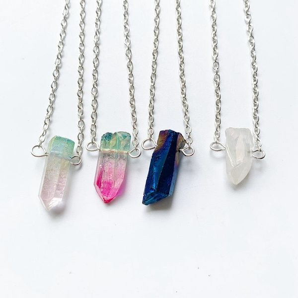 pendant necklaces natural clear quartz stone coated points necklace aura wand point rough geometric 1pc, Silver
pendant necklaces natural clear quartz stone coated points necklace aura wand point rough geometric 1pc, Silver