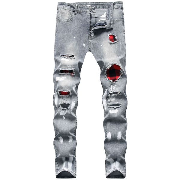 men's jeans printed jeans with holes patch and elastic feet new fashion casual ripped skinny, Blue
men's jeans printed jeans with holes patch and elastic feet new fashion casual ripped skinny, Blue