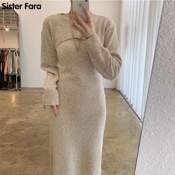 sister fara spring autumn woman's loose short shawl knitting sweater+slim all-match split sling ol office lady dress set casual dresses, Black;gray
sister fara spring autumn woman's loose short shawl knitting sweater+slim all-match split sling ol office lady dress set casual dresses, Black;gray