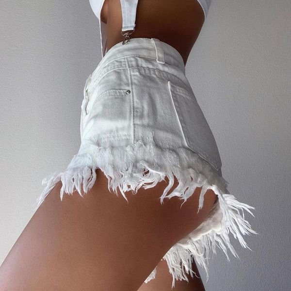 women's shorts summer tight-fitting high-waist denim mini with fringed fringe booty women, White;black
women's shorts summer tight-fitting high-waist denim mini with fringed fringe booty women, White;black