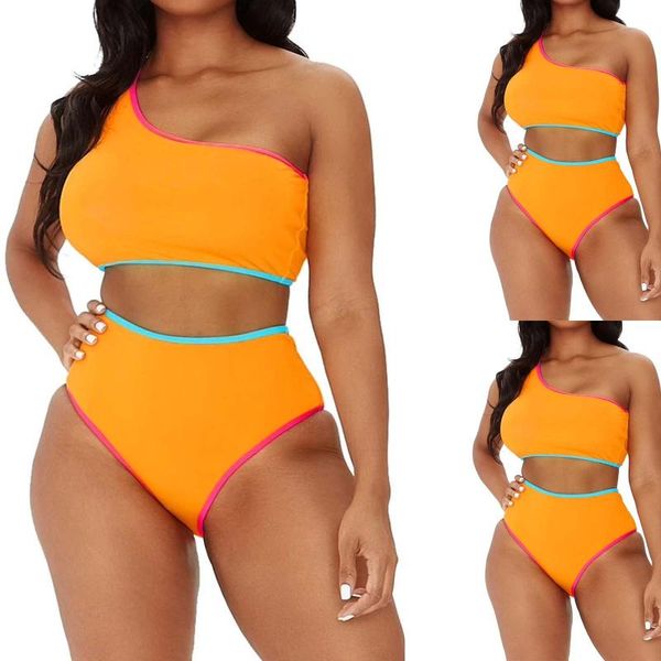 women's swimwear 2021 swimsuit one shoulder bikini solid with side pull and high waist color blocking summer biquini, White;black
women's swimwear 2021 swimsuit one shoulder bikini solid with side pull and high waist color blocking summer biquini, White;black