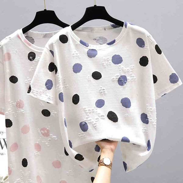 t shirt plus size t-shirt women's summer cotton short sleeve casual all-match polka dot female lady's round neck tees, White
t shirt plus size t-shirt women's summer cotton short sleeve casual all-match polka dot female lady's round neck tees, White