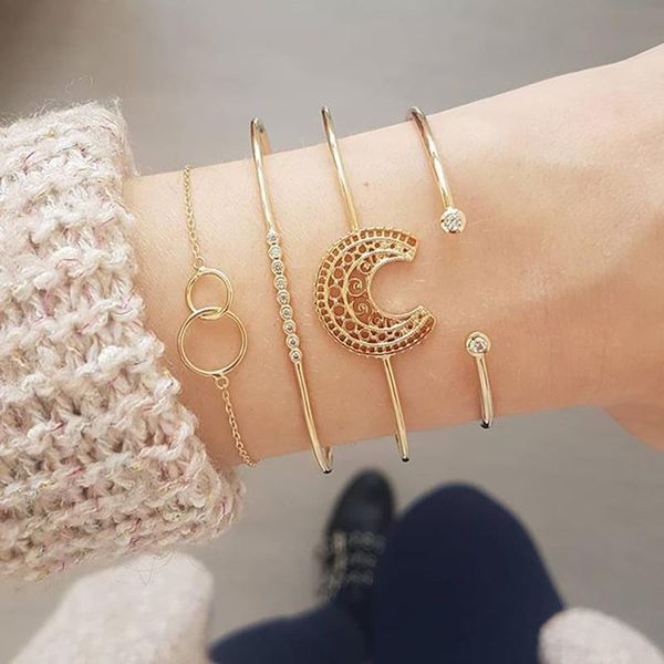 link, chain fashion personality simple bracelet circle leaf crescent crystal geometry round 4 piece, Black
link, chain fashion personality simple bracelet circle leaf crescent crystal geometry round 4 piece, Black