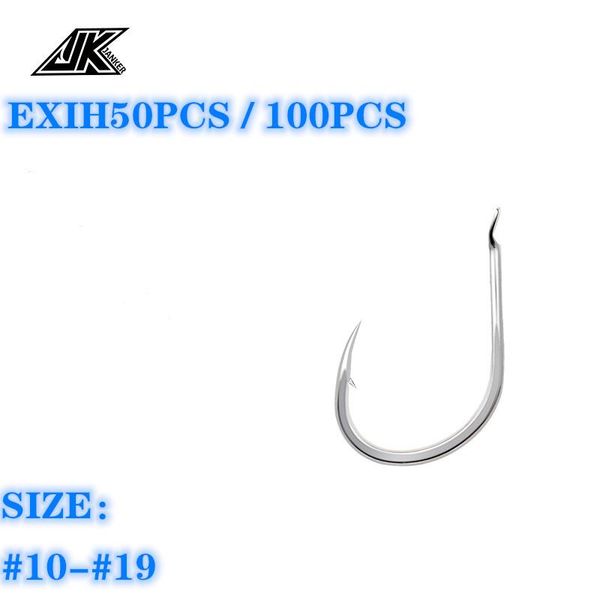 exih-50pcs / 100pcs lightweight fishing hook silver flat ise high carbon steel hooks