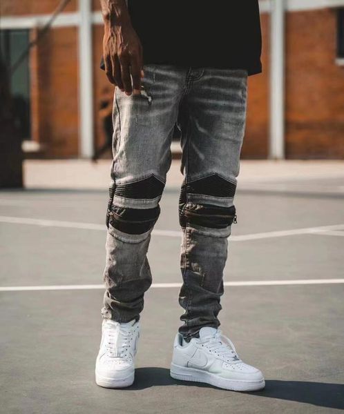men's jeans male trousers smoke gray holes knee leather folds patch zipper decoration high street motorcycle denim pants, Blue
men's jeans male trousers smoke gray holes knee leather folds patch zipper decoration high street motorcycle denim pants, Blue