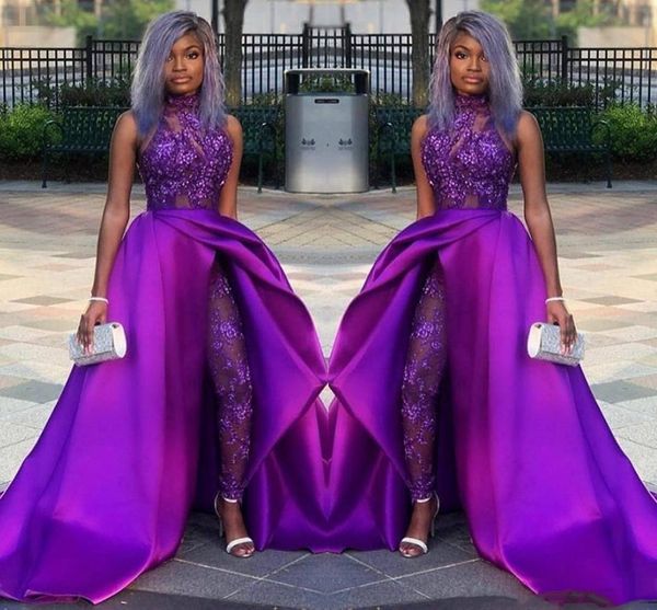 classic jumpsuits prom dresses with detachable train high neck lace appliqued bead evening gowns luxury african party women pant suits, Black
classic jumpsuits prom dresses with detachable train high neck lace appliqued bead evening gowns luxury african party women pant suits, Black