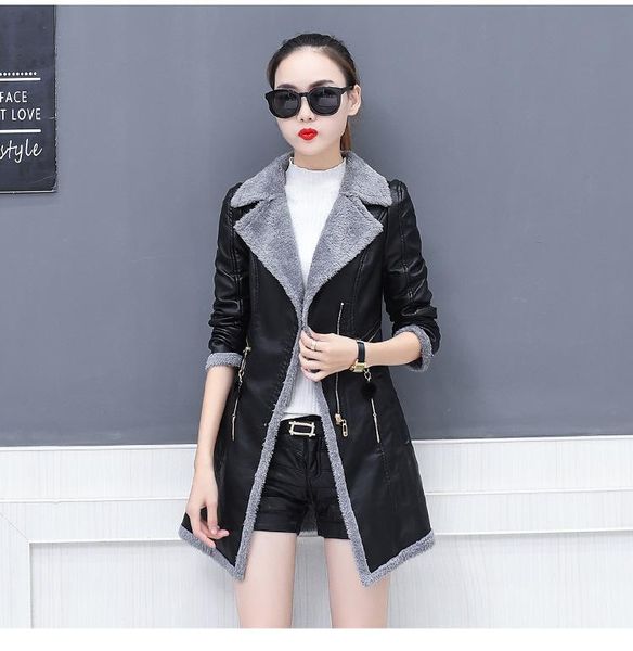 women's wool & blends pu leather jacket 2021 women long coat female winter sleeve faux fleece, Black
women's wool & blends pu leather jacket 2021 women long coat female winter sleeve faux fleece, Black