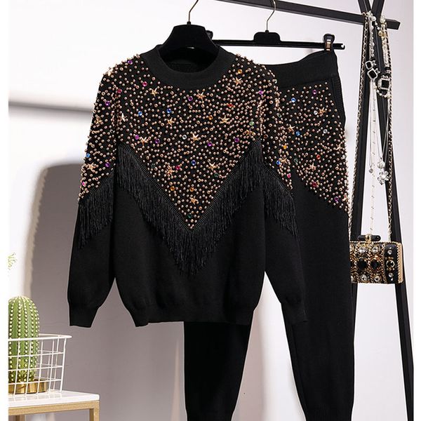 pant fashion knitted outfits women handwork beading tassel sweater pencil pants two piece set female loose black knit suit streetwear, White
pant fashion knitted outfits women handwork beading tassel sweater pencil pants two piece set female loose black knit suit streetwear, White