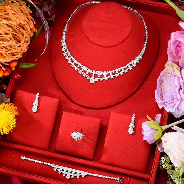earrings & necklace blachette noble fashion exquisite bracelet ring 4pcs dubai women's wedding banquet trendy zircon jewelry set, Silver
earrings & necklace blachette noble fashion exquisite bracelet ring 4pcs dubai women's wedding banquet trendy zircon jewelry set, Silver