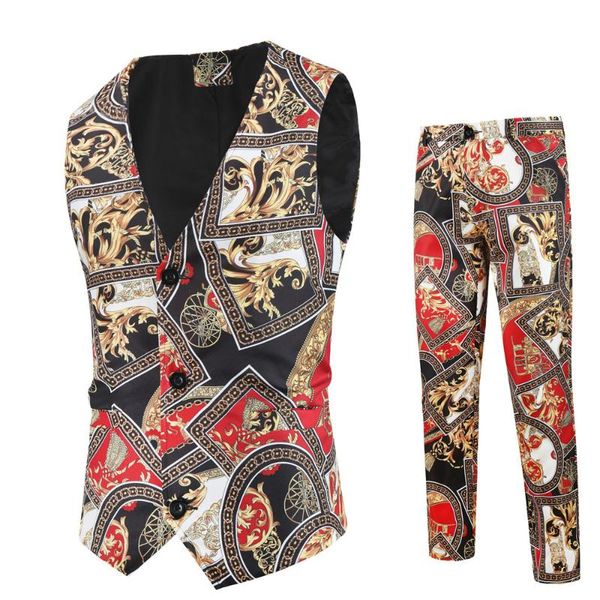 men's suits & blazers suit two-piece printed ( pants + vest) high-end fashion luxury business casual wedding formal party classic, White;black 
men's suits & blazers suit two-piece printed ( pants + vest) high-end fashion luxury business casual wedding formal party classic, White;black
