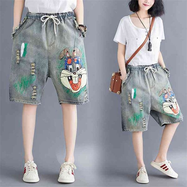 6870 women summer fashion korea style ripped vintage funny rabbit cartoon print oversize office lady casual loose denim shorts 210623, White;black
6870 women summer fashion korea style ripped vintage funny rabbit cartoon print oversize office lady casual loose denim shorts 210623, White;black