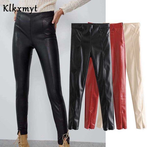 klkxmyt za pants women chic fashion pu faux leather skinny vintage high waist side zipper slim female ankle trousers 210527, Black;white
klkxmyt za pants women chic fashion pu faux leather skinny vintage high waist side zipper slim female ankle trousers 210527, Black;white