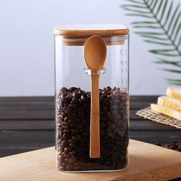 storage bottles & jars clear glass canister with bamboo spoon square shape easy to hand sealed container durable convenient for home ts1
storage bottles & jars clear glass canister with bamboo spoon square shape easy to hand sealed container durable convenient for home ts1