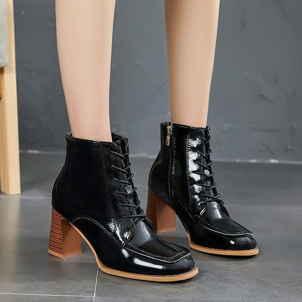 boots zipper thick high heels square toe short female winter solid shoes drop vintage patent leather women ankle, Black
boots zipper thick high heels square toe short female winter solid shoes drop vintage patent leather women ankle, Black