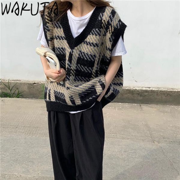 women's vests wakuta vintage loose knitted vest women 2021 korean fashion sleeveless chic sweater pullover v neck spring autumn all ma, Black;white
women's vests wakuta vintage loose knitted vest women 2021 korean fashion sleeveless chic sweater pullover v neck spring autumn all ma, Black;white