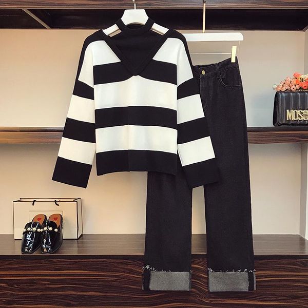 women's two piece pants women sets stripe printing casual knitted 2 pieces student preppy-style fashion simple all-match straight jeans, White
women's two piece pants women sets stripe printing casual knitted 2 pieces student preppy-style fashion simple all-match straight jeans, White