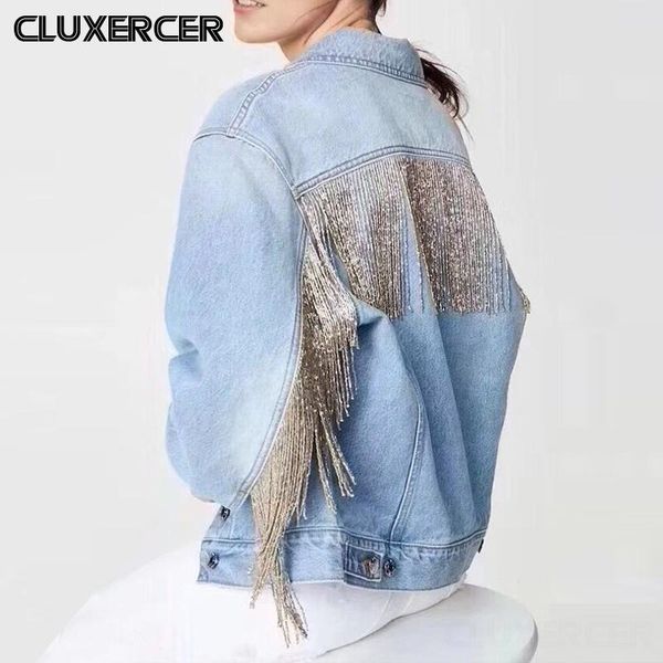 women's jackets 2021 streetwear sequins tassels denim jacket women korean casual shimmer beading loose jeans coat outerwear veste femme, Black;brown
women's jackets 2021 streetwear sequins tassels denim jacket women korean casual shimmer beading loose jeans coat outerwear veste femme, Black;brown