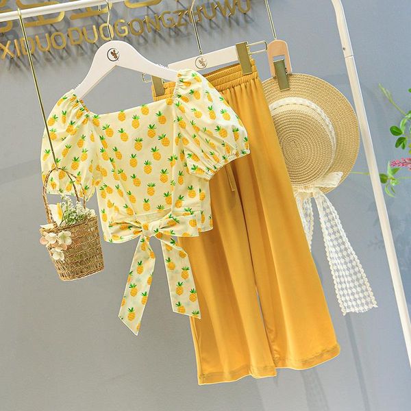 summer fashion korean little girls clothes pineapple printed bow tie off the shoulder short wide leg pants 2pcs cute outfits clothing se, White
summer fashion korean little girls clothes pineapple printed bow tie off the shoulder short wide leg pants 2pcs cute outfits clothing se, White