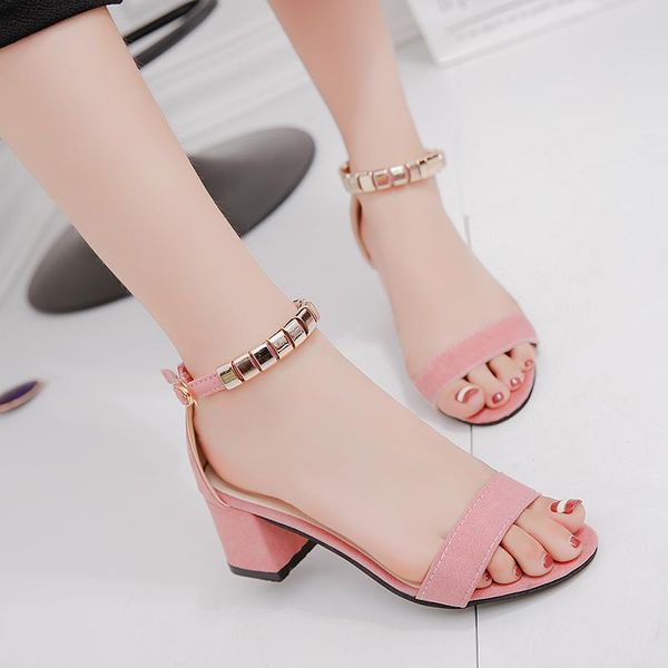beaded summer women's sandals open-toed shoes square heel, Black