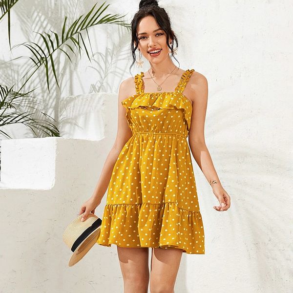 summer vacation style ladies dresses sleeveless spaghetti strap dot short women 2021 new ruffles slash neck above knee mini wj0k, Black;gray
summer vacation style ladies dresses sleeveless spaghetti strap dot short women 2021 new ruffles slash neck above knee mini wj0k, Black;gray
