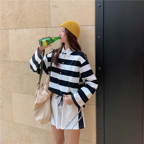women's hoodies & sweatshirts women autumn korean loose lapel vintage striped thin sweet kawaii casual vogue for ladies, Black
women's hoodies & sweatshirts women autumn korean loose lapel vintage striped thin sweet kawaii casual vogue for ladies, Black