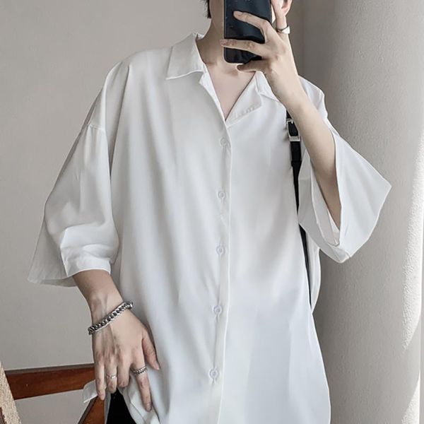 men casual shirt 3/4 sleeve lapel solid color streetwear korean style blouse camisa fashion loose clothing s-5xl incerun men's shirts, White;black
men casual shirt 3/4 sleeve lapel solid color streetwear korean style blouse camisa fashion loose clothing s-5xl incerun men's shirts, White;black