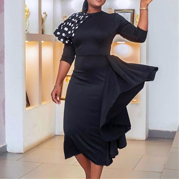 Irregular Falbala Women Dress Elegant Lady Midi Pencil Office Dress Slim Fit Black Polka Dot Vestidos African Fall Bodycon Robe
Irregular Falbala Women Dress Elegant Lady Midi Pencil Office Dress Slim Fit Black Polka Dot Vestidos African Fall Bodycon Robe