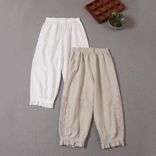 women's pants & capris japan style mori girl cotton and linen embroidery lace casual loose elastic waist women cropped bloomers, Black;white
women's pants & capris japan style mori girl cotton and linen embroidery lace casual loose elastic waist women cropped bloomers, Black;white
