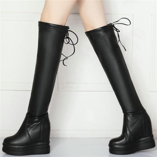 boots fashion sneakers women genuine leather stretchy high heel over the knee lace up wedges platform pumps shoes1, Black
boots fashion sneakers women genuine leather stretchy high heel over the knee lace up wedges platform pumps shoes1, Black