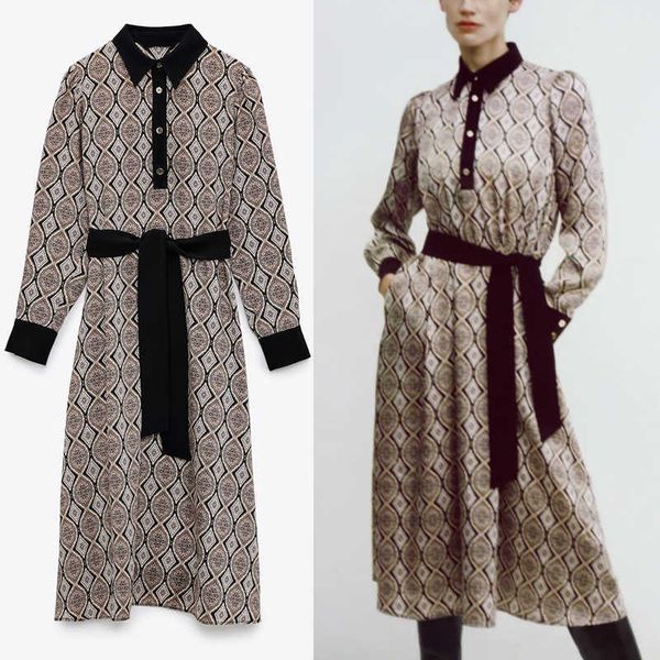 za print long sleeve shirt dress women elegant combined lapel collar belt office dresses woman chic vintage midi vestidos 210602, Black;gray
za print long sleeve shirt dress women elegant combined lapel collar belt office dresses woman chic vintage midi vestidos 210602, Black;gray