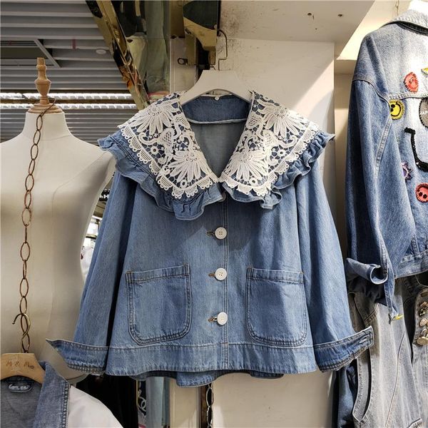 women's jackets 2021 autumn fashion detachable hollow crocheted embroidered jeans coat ladies doll collar long sleeve denim jacket, Black;brown
women's jackets 2021 autumn fashion detachable hollow crocheted embroidered jeans coat ladies doll collar long sleeve denim jacket, Black;brown