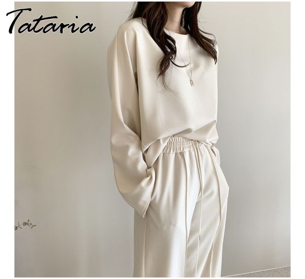 casual women 2 pieces set fashion pullovers & drawstring wide leg pants autumn winter ladies solid tracksuits 210514, White
casual women 2 pieces set fashion pullovers & drawstring wide leg pants autumn winter ladies solid tracksuits 210514, White