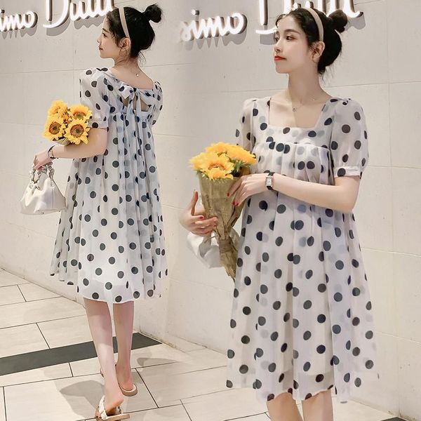 808# maternity dress summer dot printing chiffon short sleeves loose stylish dress pregnant women mom, White
808# maternity dress summer dot printing chiffon short sleeves loose stylish dress pregnant women mom, White