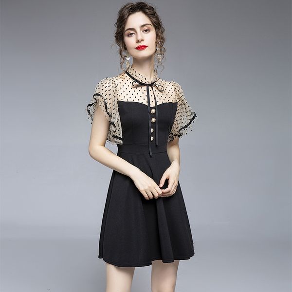 summer shredded gauze plied short sleeve mini dress feminine fashion polka dot crocheted elegant black ladies dressed as party v46p, Black;gray
summer shredded gauze plied short sleeve mini dress feminine fashion polka dot crocheted elegant black ladies dressed as party v46p, Black;gray