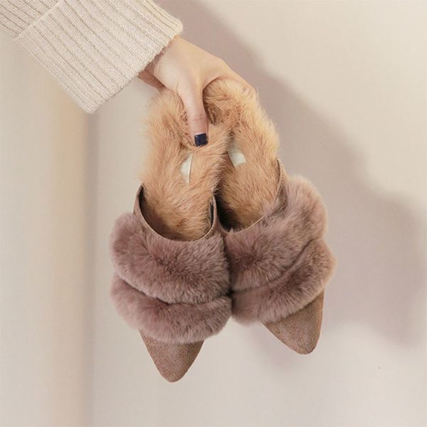 slippers flat slippers of royal rabbit skin, pointy slippers, autumn and winter, warm velvet, feminine, hairy, half-slipper, 13vm, Black 
slippers flat slippers of royal rabbit skin, pointy slippers, autumn and winter, warm velvet, feminine, hairy, half-slipper, 13vm, Black