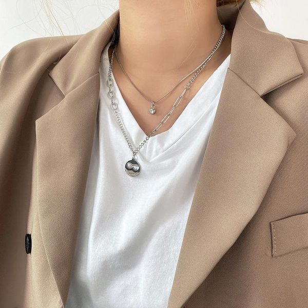 pendant necklaces punk hip hop titanium steel smile for women double layed linked chain rhinestone chokers necklace accessories, Silver
pendant necklaces punk hip hop titanium steel smile for women double layed linked chain rhinestone chokers necklace accessories, Silver