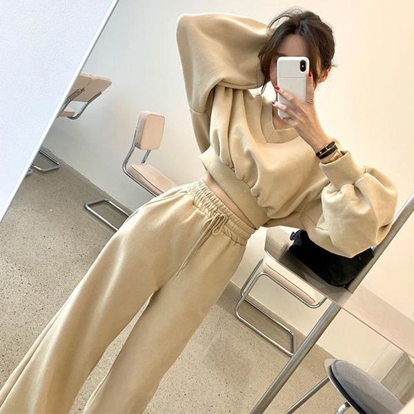 women's two piece pants v-neck crop hoodie loose sportpant set 2021 winter thick long sleeve sweatshirt wide leg pant sets female casua, White
women's two piece pants v-neck crop hoodie loose sportpant set 2021 winter thick long sleeve sweatshirt wide leg pant sets female casua, White