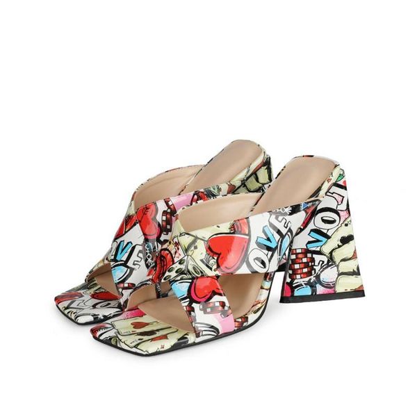 sandals fancy graffiti chunky women heel shoes mixed colors square open toes cross surface summer high slides, Black
sandals fancy graffiti chunky women heel shoes mixed colors square open toes cross surface summer high slides, Black