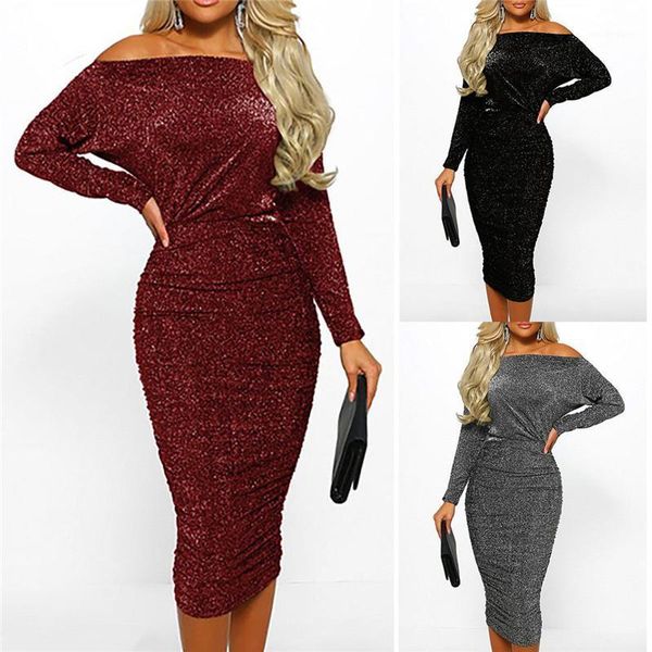 elegant women slash neck long sleeve glitter bodycon high waist dress evening party formal casual dresses, Black;gray
elegant women slash neck long sleeve glitter bodycon high waist dress evening party formal casual dresses, Black;gray