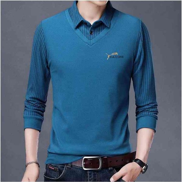 men's t-shirt new double-sided sweater spring and autumn leisure high-end fashion trendy ger cashmere v-neck fake two-piece bottom, Black
men's t-shirt new double-sided sweater spring and autumn leisure high-end fashion trendy ger cashmere v-neck fake two-piece bottom, Black