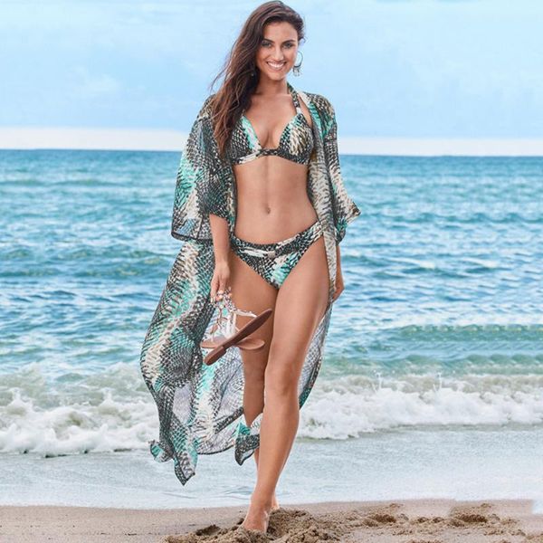 women's swimwear 2021 chiffon beach cover up snakeskin print cardigan bikini long tunics female outer blouse, White;black
women's swimwear 2021 chiffon beach cover up snakeskin print cardigan bikini long tunics female outer blouse, White;black
