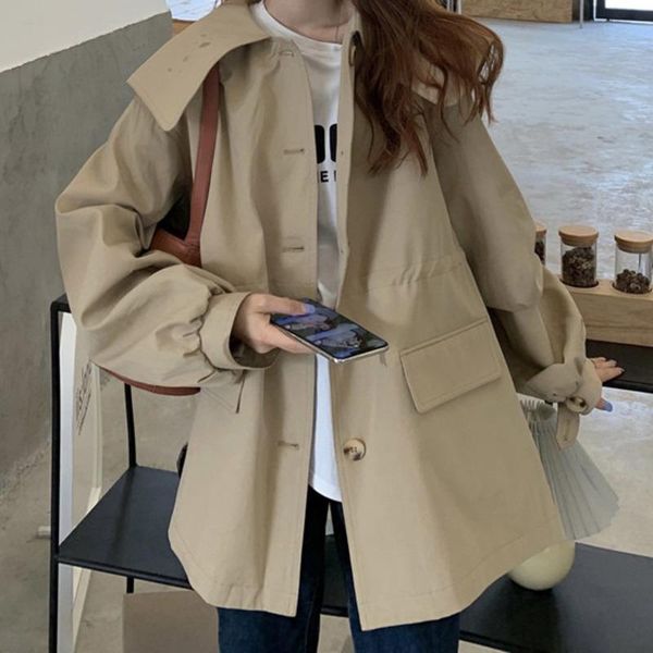 women's trench coats temperament aging cardigan windbreaker coat autumn 2021 korean version loose and thin, versatile medium long, Tan;black
women's trench coats temperament aging cardigan windbreaker coat autumn 2021 korean version loose and thin, versatile medium long, Tan;black