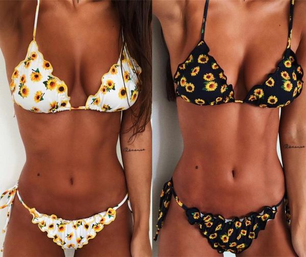 women's swimwear bikini 2021 printed sunflower suit tie brazilian summer beach, White;black
women's swimwear bikini 2021 printed sunflower suit tie brazilian summer beach, White;black