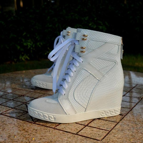 boots ins lady high 8cm inner heel lace up sneakers white snake leather woman real pos, Black
boots ins lady high 8cm inner heel lace up sneakers white snake leather woman real pos, Black